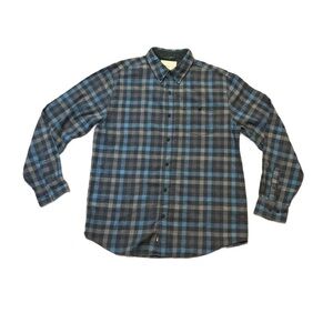Weatherproof Vintage men's long-sleeve plaid flannel shirt blue gray
